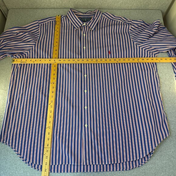 Ralph Lauren Mens Sz 3XB Big Button Front Shirt Collar Pony Logo Blue White Red - Picture 2 of 12